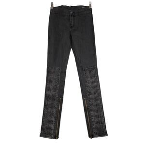 The Local Firm Padded Knee Zipper Leg Skinny Jeans SIZE 27 x 32 Black ITALY